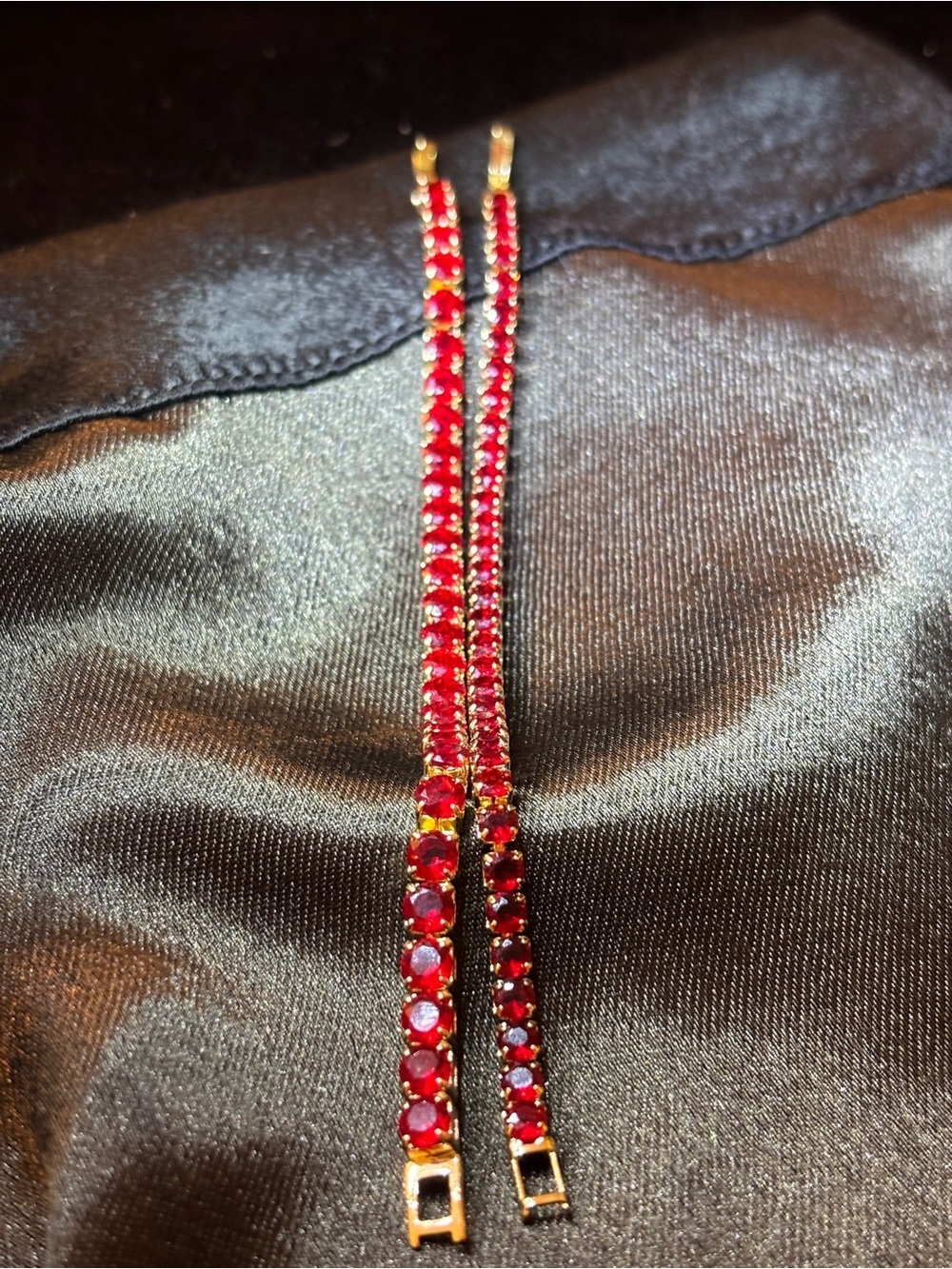2 Yellow Gold Red Tennis CZ Bracelet 8 in. - Picture 8 of 15